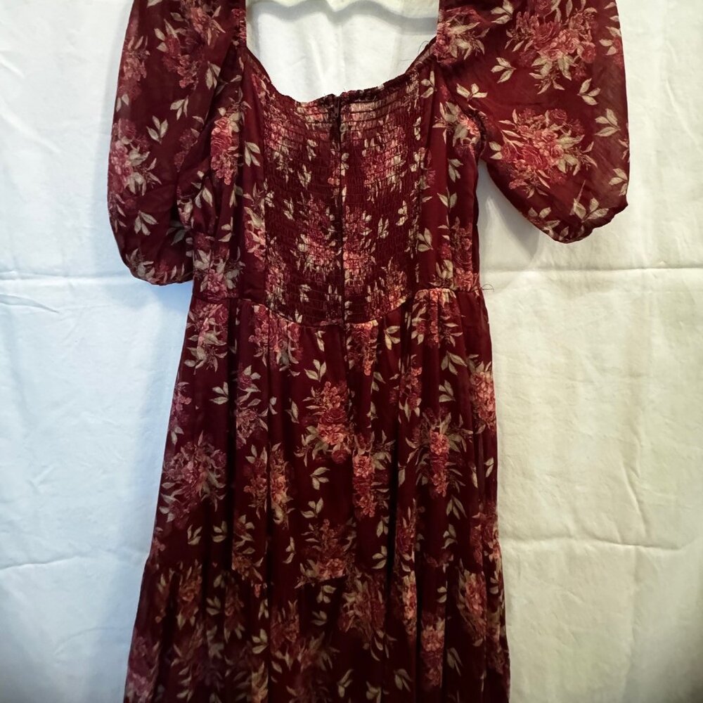 Altar'd State | Deane Floral Tiered Maxi Dress | Burgundy | Medium - Picture 5 of 7